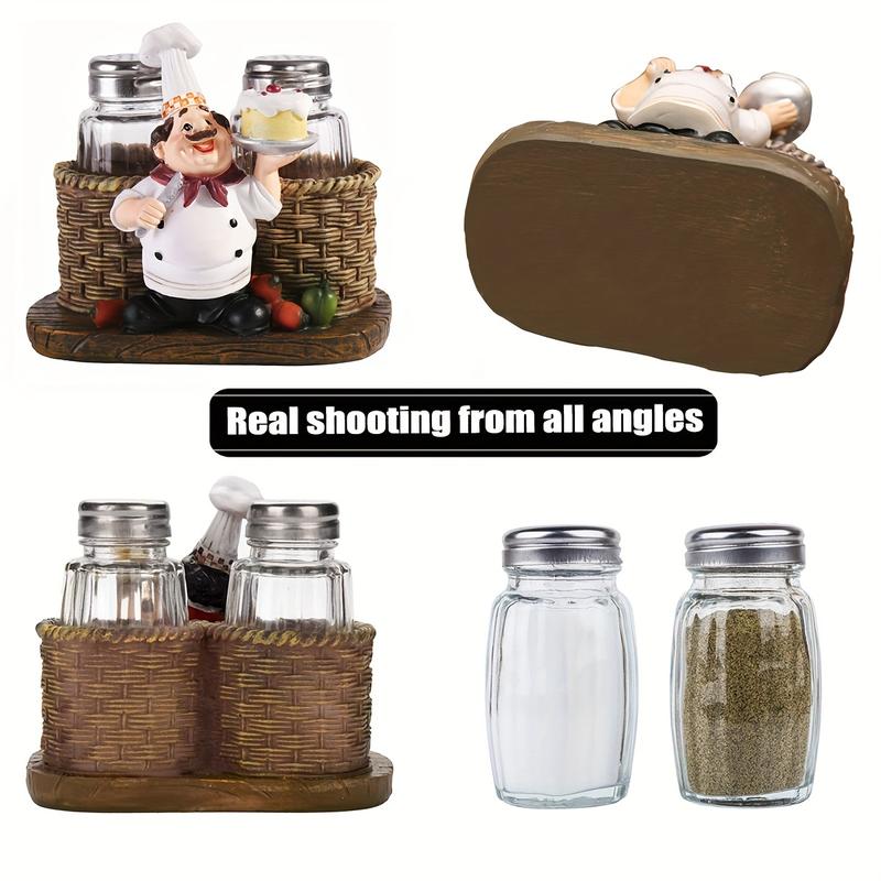 Product Introduction of Funny Salt And Pepper Shakers With Chef Figurines Holder, Resin Chef Ornament Spice Jars Holder Restaurant Kitchen Decor 9