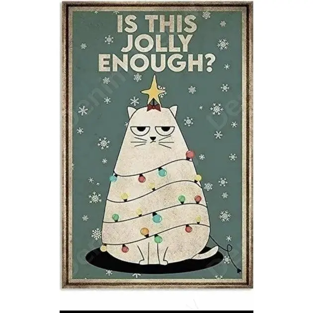 Jolly Christmas Cat Tin Sign