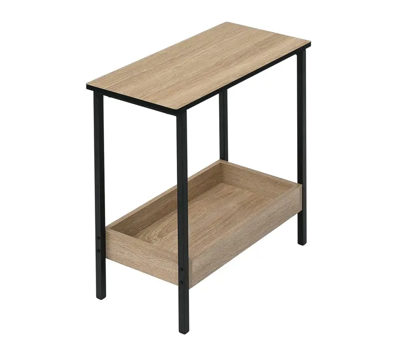 WOLTU Coffee Table, Side Table with 2 Shelves, Bedside Table Easy Assembly, Living Room Table, Small Table with Black Frame and Light Oak Shelves, 50x55x25cm coffee table BTS03hei 2