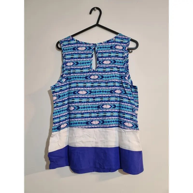 WOMEN'S SMALL BLUE AND WHITE PATTERNED VEST TOP 1