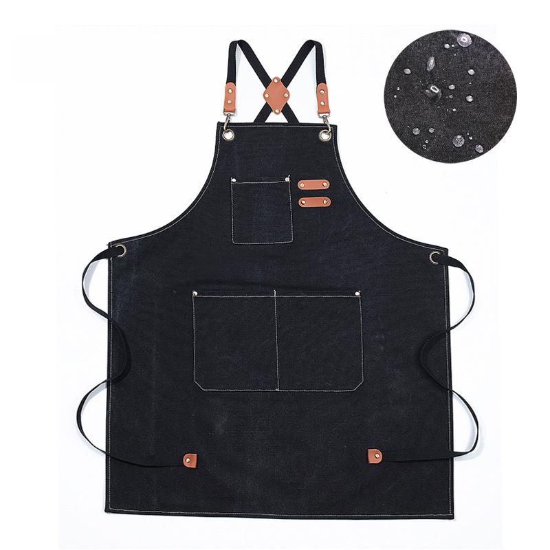Waxed Canvas Apron for Woodworking Chef Workshop Unisex - Black 4