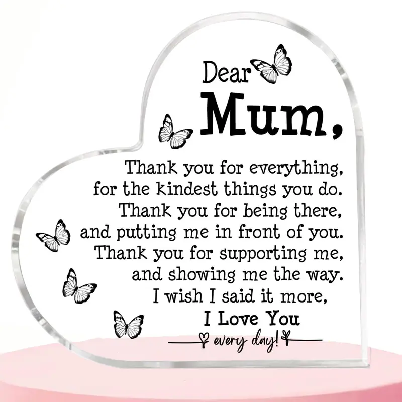 1pc Mum Gifts | Thank You Gifts for Mum from Daughter Son | Acrylic Plaque with Touching Words | Living Room Desk Ornaments | Personalised Birthday Gifts Presents for Her Mum Bonus Mum Mother in Law | Home Deco Rack Console Table Decor Centerpiece Statue 0