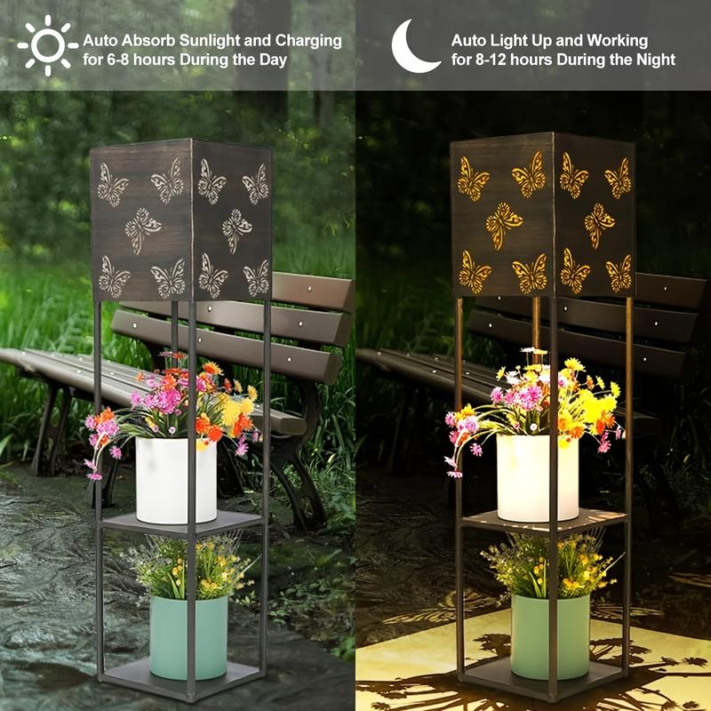 USB Dual-use Outdoor Indoor Garden Solar Light, 80.7 Cm High Outdoor Solar Light, Lawn 2-layer Flower Stand, Outdoor Standing Solar Light, Hollow Solar Garden Light 2