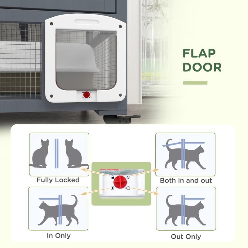 Product Introduction of Cat Cage House, Catio Cat Outdoor Enclosure on Wheels, Weather-Resistant Wooden Kitty Cage with Platforms, Hammock, 100L x 60W x 110Hcm - Light Grey 7