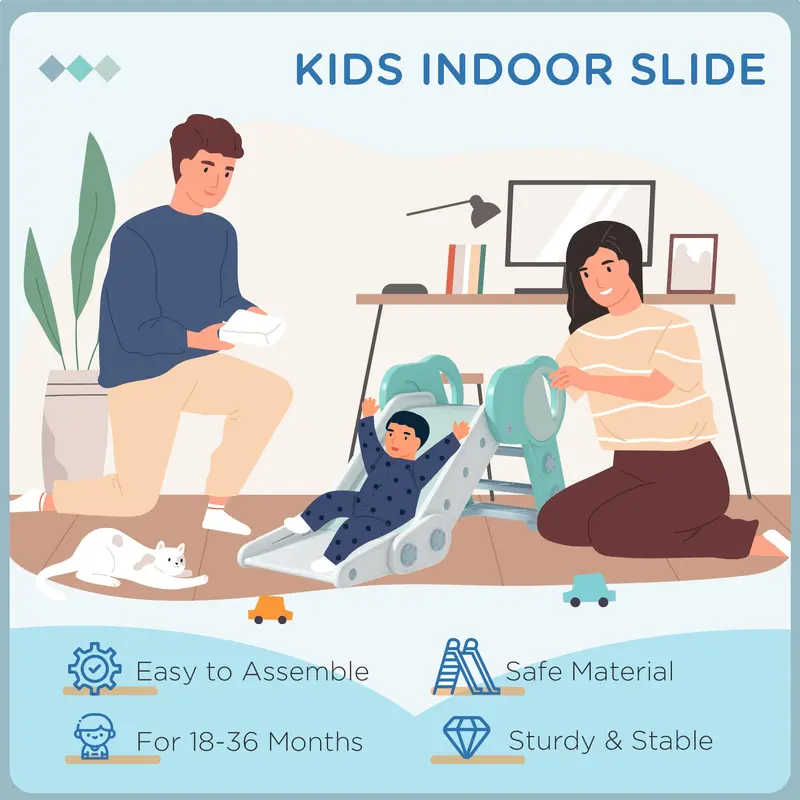 AIYAPLAY Foldable Kids Slide, Freestanding Baby Slide, for Ages 1.5-3 Years, Grey & Green 5