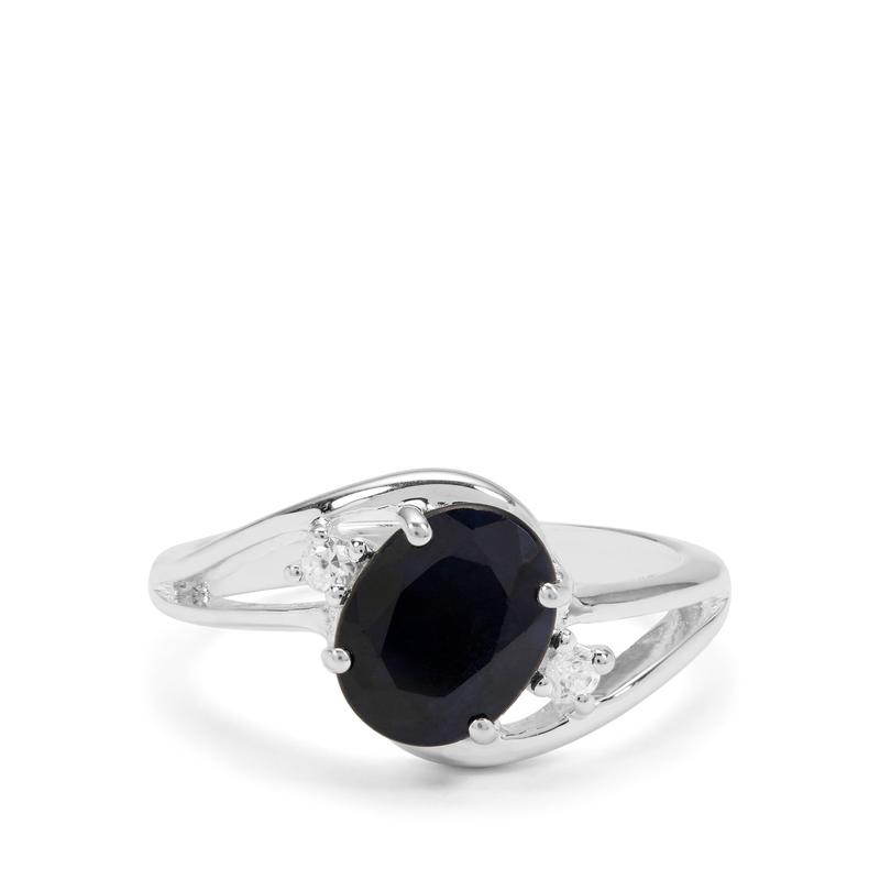 Madagascan Blue Sapphire & White Zircon Silver Ring 1