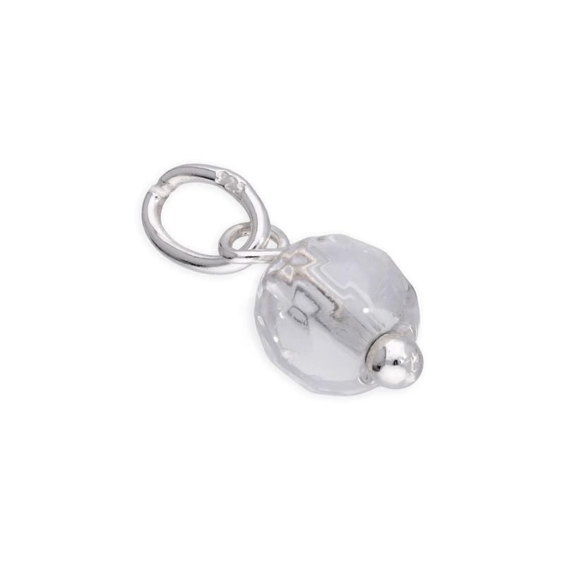 Sterling Silver Faceted 5mm Round Clear Crystal Bead Charm 0