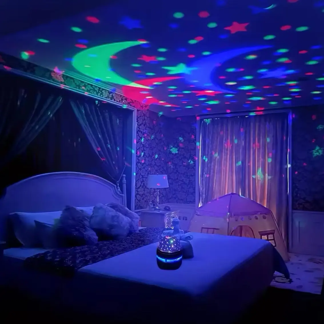 Rotating Artificial Crystal Magic Ball Stage Light, USB Powered Starry Sky Projection Light, Moon Colorful Atmosphere Light, Aurora Night Light