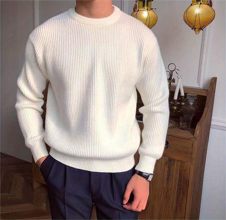 Product Introduction of Warm Texture Knitted Sweater, Men's Casual Solid Color Slightly Stretch Round Neck Pullover Sweater For Fall Winter 2
