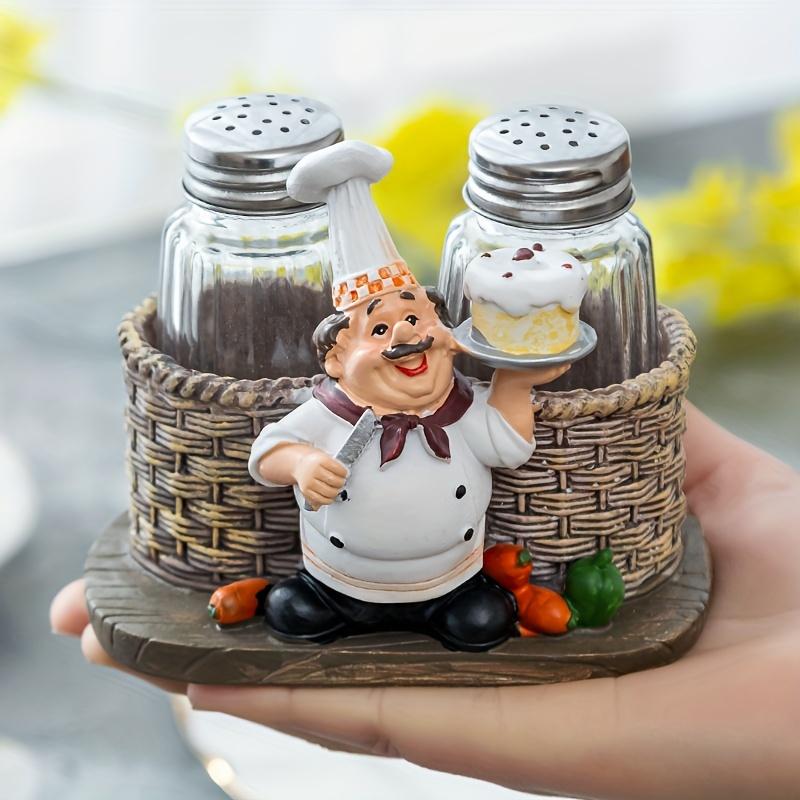 Product Introduction of Funny Salt And Pepper Shakers With Chef Figurines Holder, Resin Chef Ornament Spice Jars Holder Restaurant Kitchen Decor 6