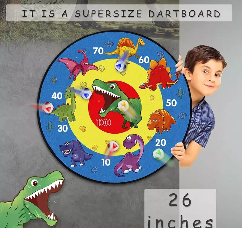 26" Double Sided Dinosaur Dartboard Indoor/Outdoor Game 16 Sticky Balls 5