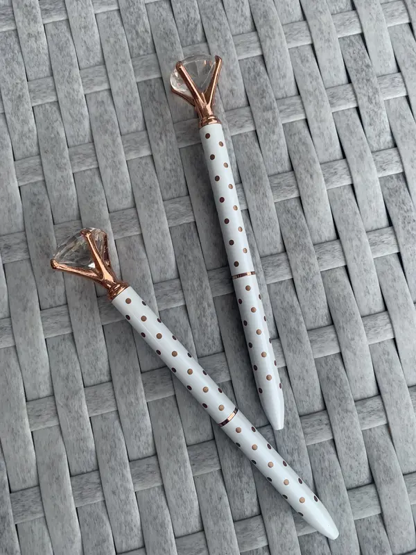 White and Rose Gold polka dot diamond pen 2