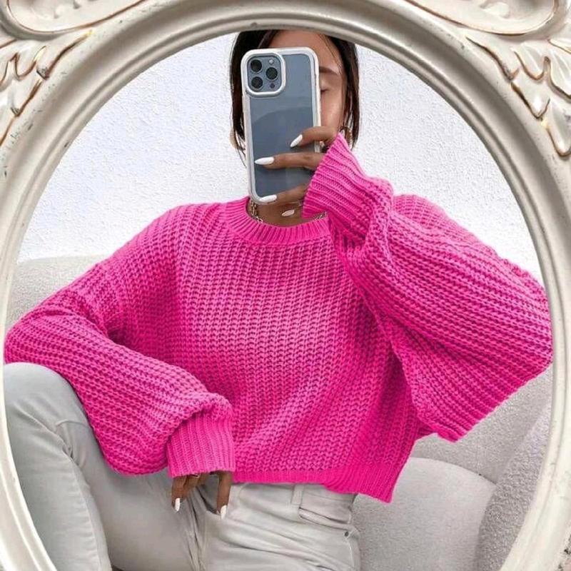 Women's Knitted Oversized Cropped Jumper - Soft and Stretchy Material - Perfect for Winter - Fit, Clothing autumnal fits fashion coat 5