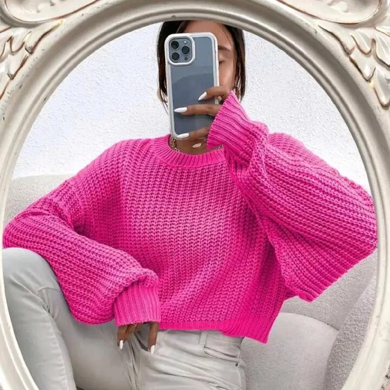 Women's Knitted Oversized Cropped Jumper - Soft and Stretchy Material - Perfect for Winter - Fit, Clothing autumnal fits fashion coat 5