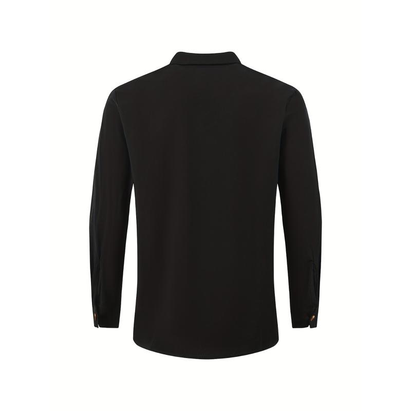 Men's Solid Ethnic Style Band Collar Jacket For Spring Summer, Stylish Casual Cotton Shirt For Males 6
