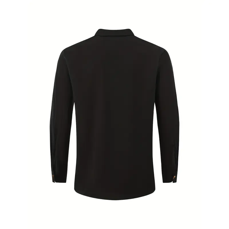Men's Solid Ethnic Style Band Collar Jacket For Spring Summer, Stylish Casual Cotton Shirt For Males 6