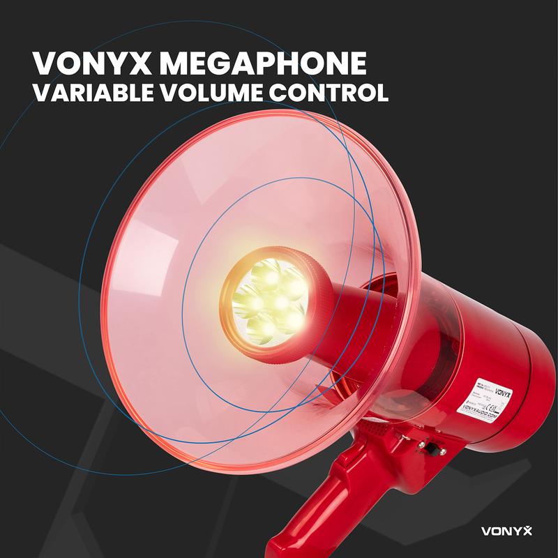 Vonyx MEG050 Portable Megaphone Loudhailer with LED Light - 50W 1