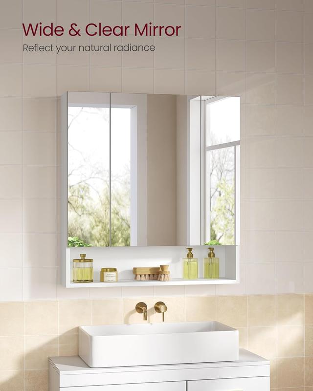 VASAGLE Bathroom Mirror Cabinet, Bathroom Cabinet with Mirror, Wall Mirror Cabinet, Open Compartment, Adjustable Shelves 2