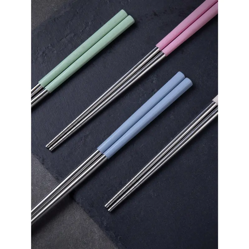 4pairs/set Stainless Steel Chopsticks, Color Block Chopsticks For Dining Cutlery Tableware Multicolor 6