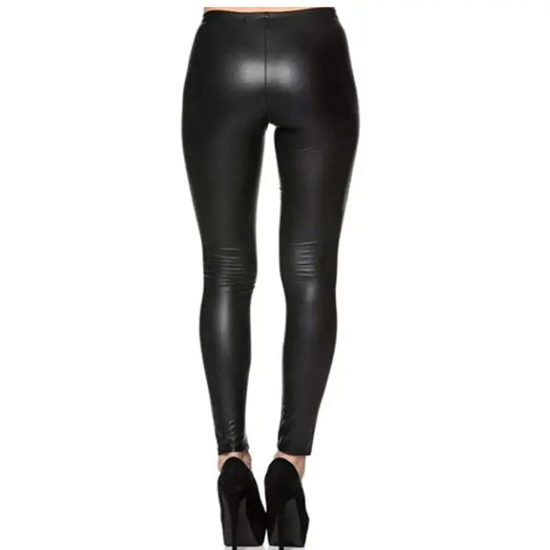 Womens Stretchy Full Length PVC Wet Look Elasticated Waist Legging Pants Ladies Sexy Faux Leather Shiny Party Wear Skinny Fit Trouser Leggings 4