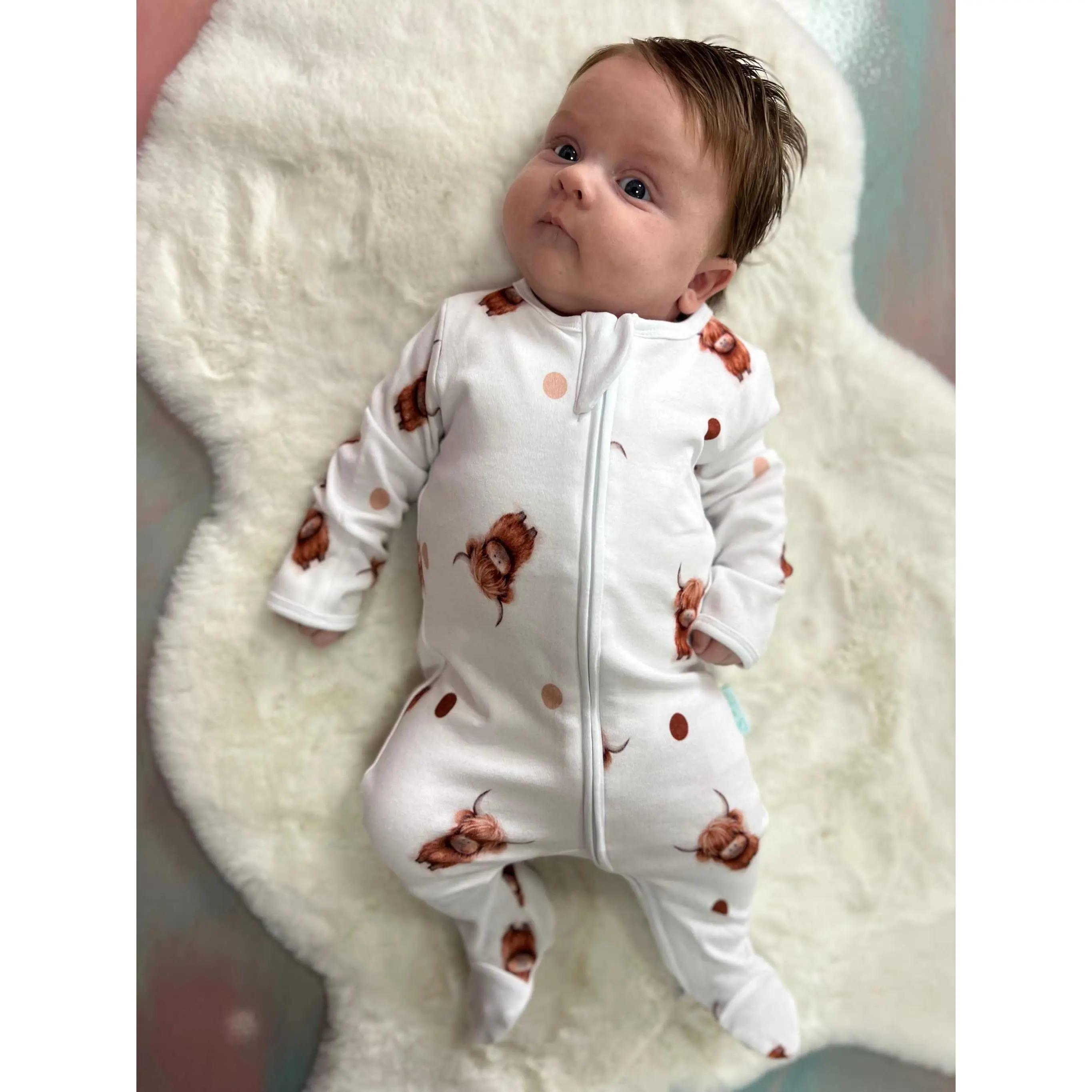 Organic cotton highland cow sleepsuit