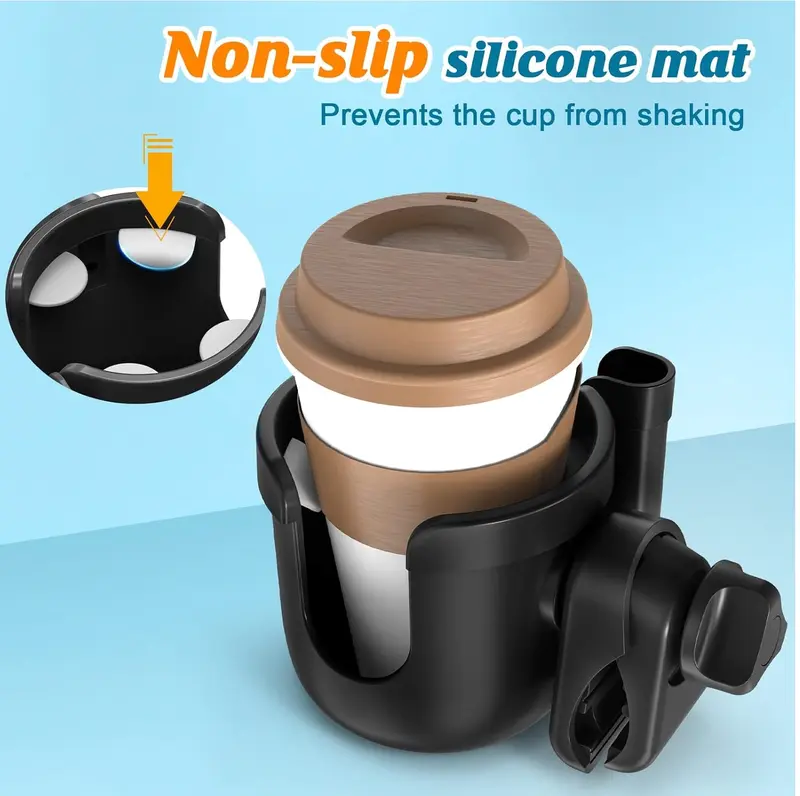 Pram Cup Holder: Universal Drink Coffee Cup Holder with Phone Holder Organiser for Stroller, Pushchair, Buggy, Bike, Wheelchair, Walker, Baby Essentials for Newborn, Gifts for Women, Mom 4