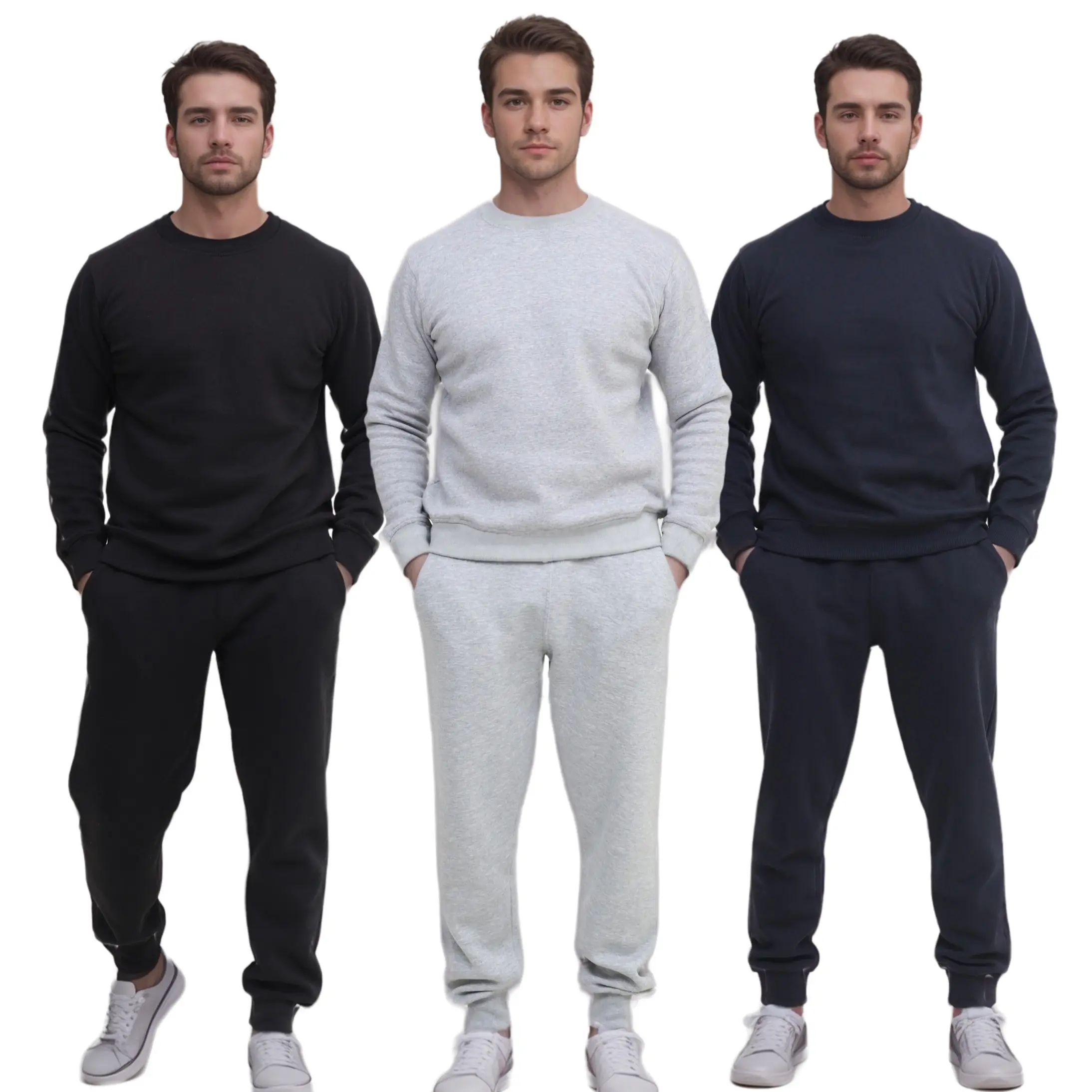 Menswear Tracksuit Sweatsuit with Sweatshirt and Drawstring Sweatpant - Long Sleeve, Plain - Overalls Jogger Outfit Breathable Casual Hoodie Matching