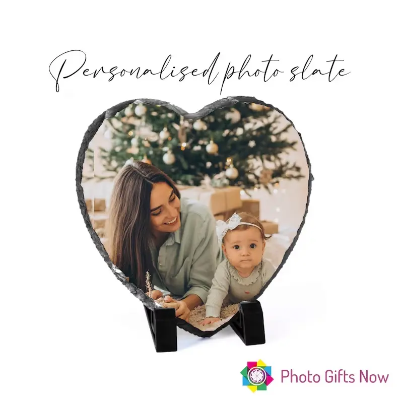 Personalised Custom Photo Printed Heart Rock Slate | Desk Display Plaque Gift with Stand