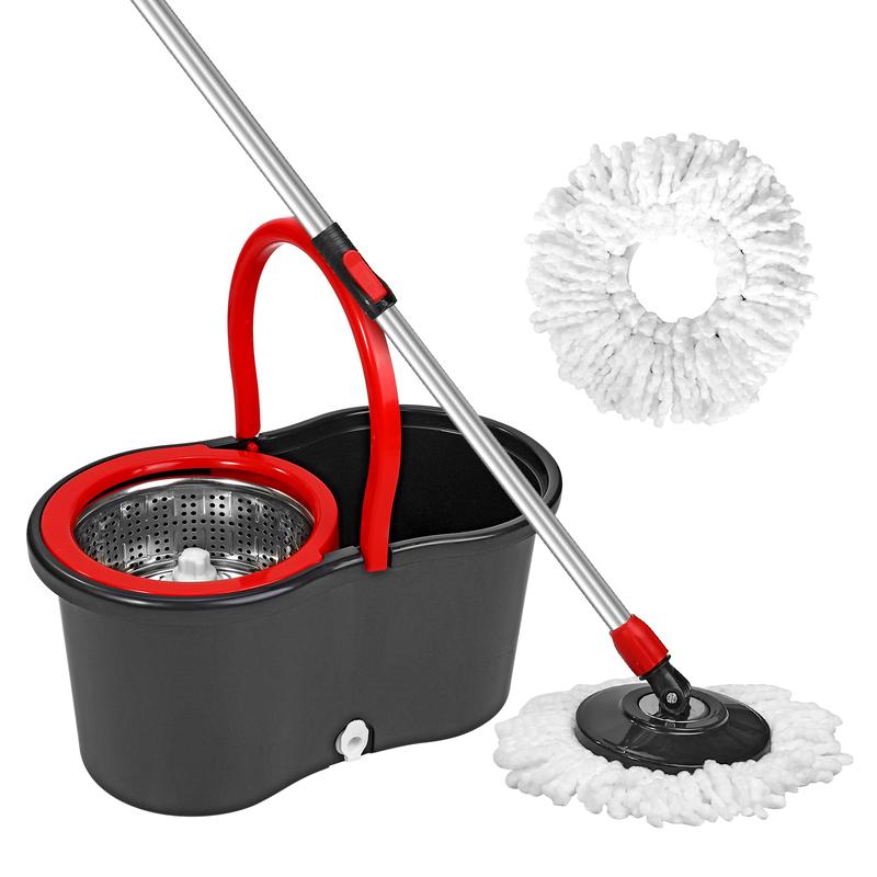 Vinsani Spinning Mop And Bucket Set Floor Cleaning Wet & Dry Rotating Cleaning Mop with 2 Microfibre Mop Heads Drain and Extendable Handle for Home Office (Spin Mop + Bucket + 2 Mop Heads Set) 0