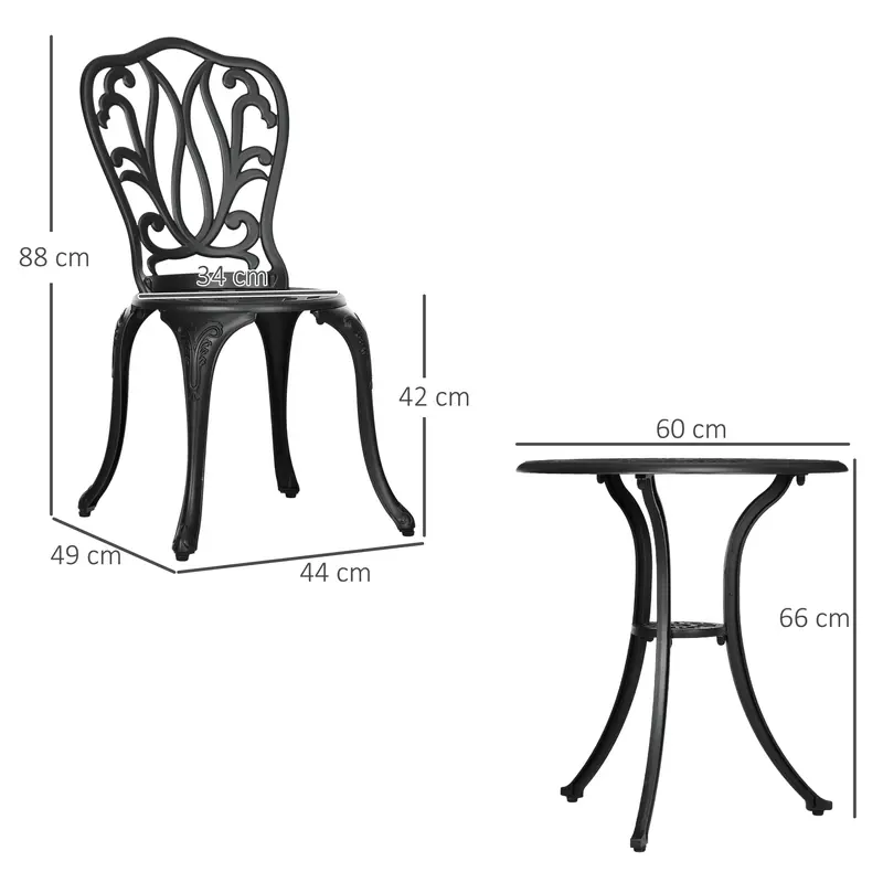 Outsunny 3 Piece Garden Bistro Set, Cast Aluminium Outdoor Furniture Set with Umbrella Hole for Balcony, Porch, Patio 4