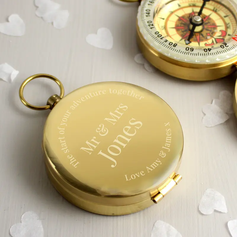 Personalised Wedding Compass - Customizable Brushed Metal Effect 3