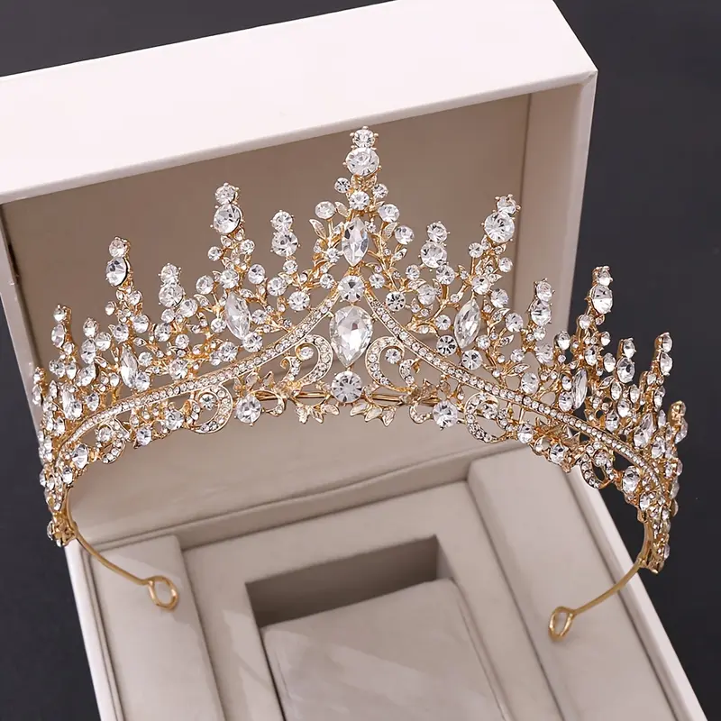 Royal Court Style Full Diamond Rhinestone Leaf Crown - Elegant Bridal & Princess Tiara for Birthday Parties and Performances - Hand Wash Only, Fashion 0