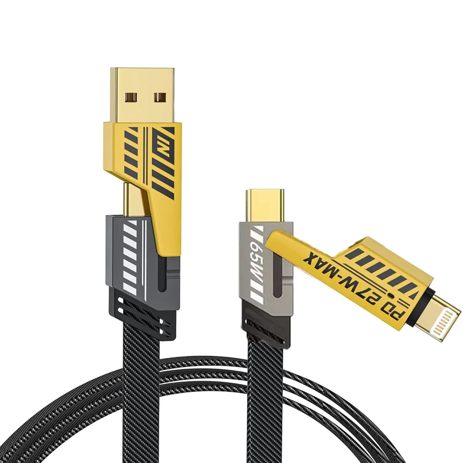 4 in 1 Fast Charging Cable For iPhone & Android, 4in1 Dual Head USB C to Lightning Multi Charger Cable, PD 65W Fast Charging Cable Flash Charging, Multi Charging Data Cable Port Charging, Mobile Cellphone Electronic Device  Alloy Durable Connector Digital
