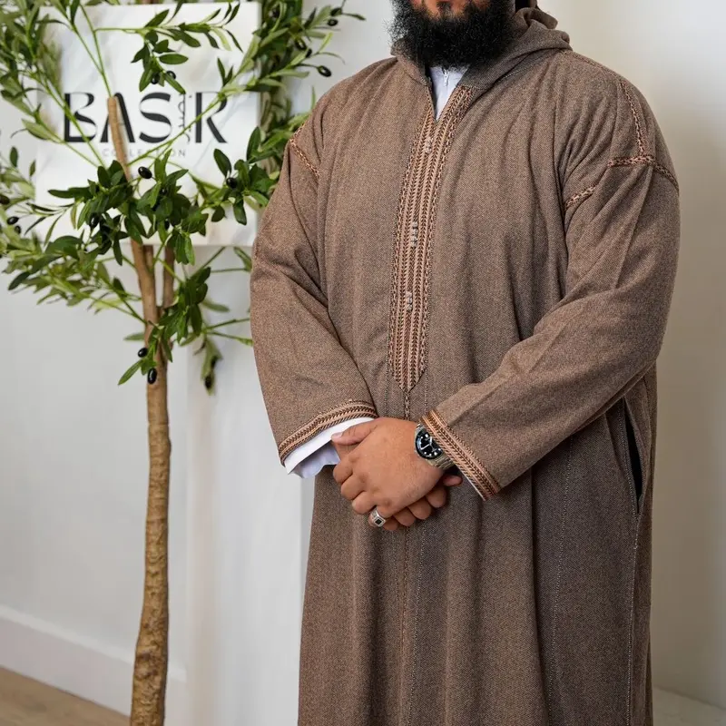 Premium Winter Moroccan Thobe Djellaba Brown Thick Thobe for Men - No Pockets muslim wear ramadan outfits 1