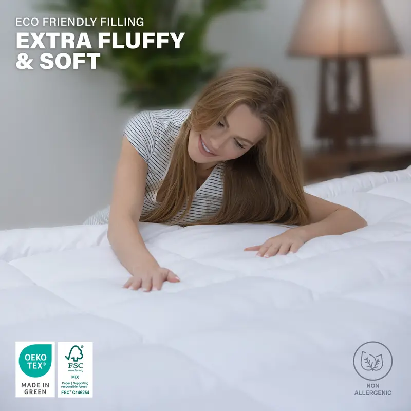 100% Microfiber Mattress Topper 10cm Deep Luxury Hotel-Quality Washable Non-Allergenic Super Absorbent Comfort at Home Super Soft & Plush Box Stitched Quilted Bed Topper with 4 Corner Strap Available in ALL UK Sizes 5