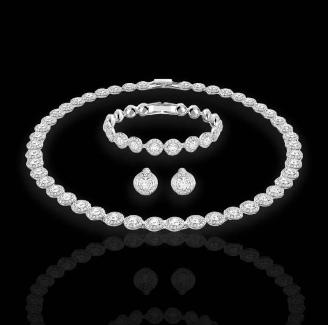 Diamanté Double Row Stone Tennis Set Earrings Necklace Bracelet Cubic Zirconia Anniversary Wedding Engagement Auspicious Birthday Engagement