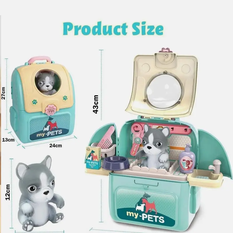 Pet, Rabbit & dog  care  or Cat Grooming Backpack Carry Case Role Pretend Play Kids Toy 5