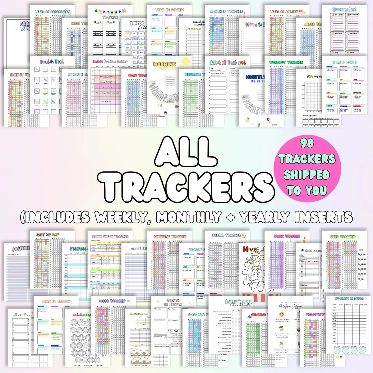 ALL Trackers for Money, physical and mental health, 98 trackers to track all areas of your life book journal