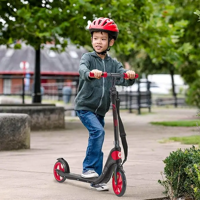 EVO Velocity Red & Black Foldable Teenage Push Scooter with Adjustable Handle Height and Rear Brake 8+