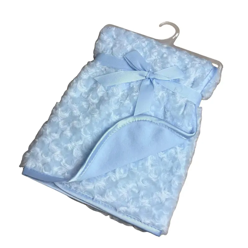 Soft Fleece Baby Wraps – Satin Trim, 76x100cm – Available in Blue, White, Pink, Rose Gold, Grey (100% Polyester) 5