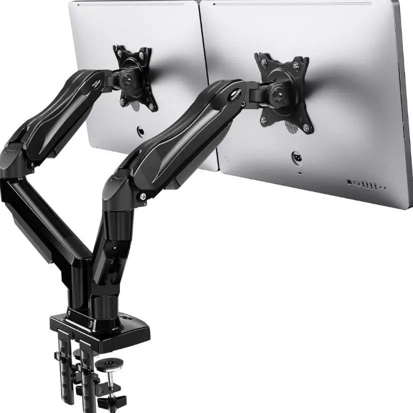 Dual Monitor Stand for 13 to 32 Inch Screens, Dual Monitor Arm Desk Mount for Curved Flat Screens, Double Monitor Arm Support VESA 75 & 100 mm
