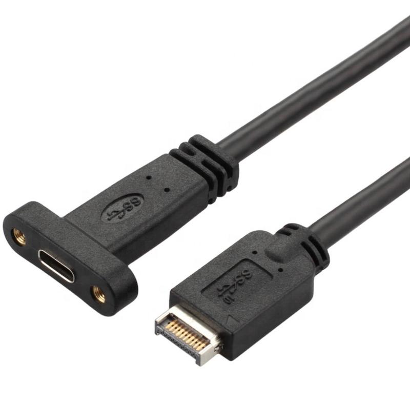 USB 3.1 Type-C Female Panel Mount to USB Type E 20 Pin 10Gbps 0.5m 0