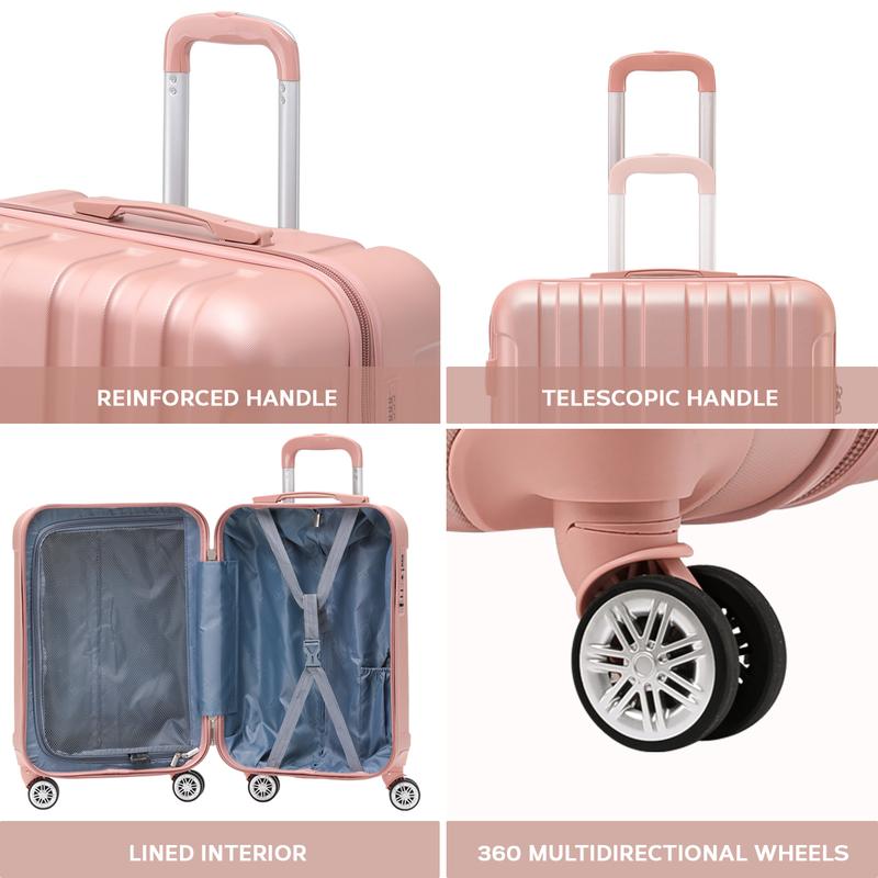 Flight Knight Hard Shell  ABS Outer Check in Carry On Suitcases - Vertical Lines with Curve - Rose Gold 3