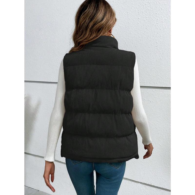 SHEIN Frenchy Women's Minimalistic Solid Color Button Up Padded Coat, Suitable For Winter Fabric Fit 1