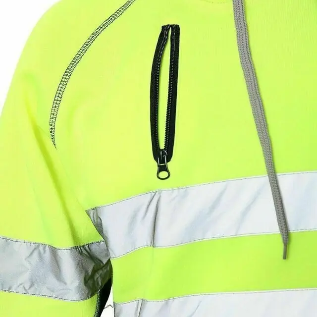 HUBIBUBI Hi Viz Vis High Visibility Hoodie 3 Zips 5 Pocket Work Pullover Sweat Shirt TOP machine washable regular 3