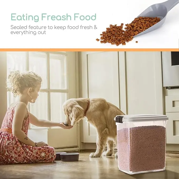 Dog Food Storage, 20L/7.5KG Airtight Pet Food Storage Container with Wheels and Measuring Scoop, Safe & Eco, Flip-Up Lid Dog Cat Animal Dry Food Seed Dispenser Plastic Bin Large Transparent 3