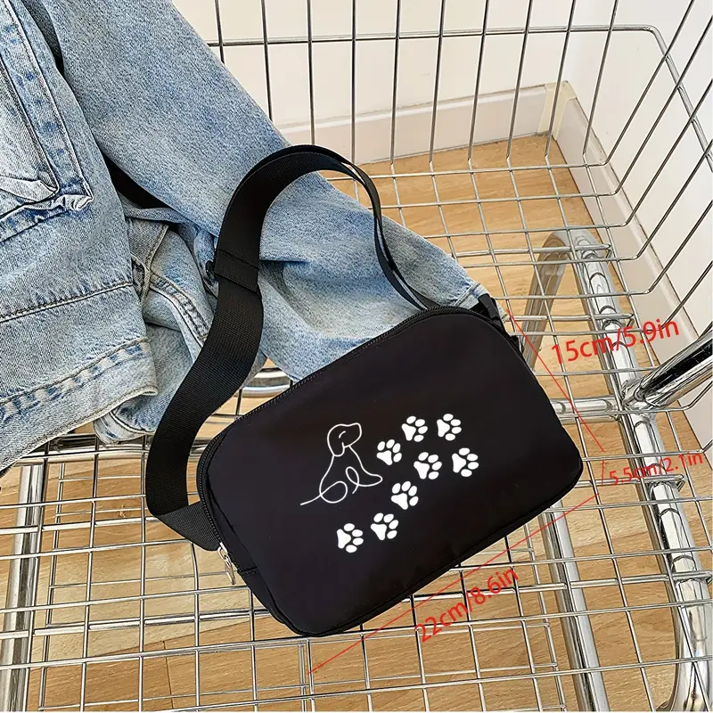 Black Fashionable Simple Versatile Line Art Paw Print Waist Bag, Multifunctional with Adjustable Shoulder Strap, Waterproof for Outdoor Sports, Casual Style, Lightweight Nylon with Polyester Lining, Hand Washable - Perfect for Going Out 3
