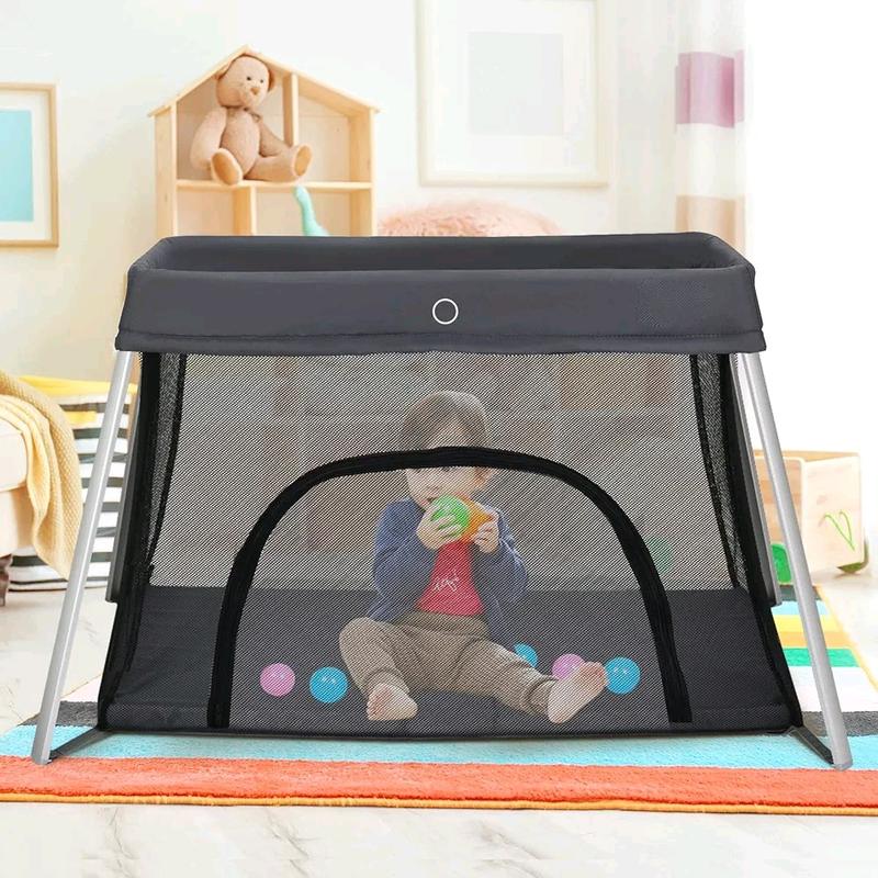 Maxmass Foldable Baby Playpen with Zipper Door, Mattress and Carry Bag - Portable Infants Crib Bed for Newborns Toddlers (Gray) 3