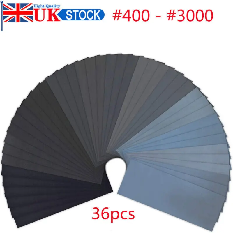 36Pcs Wet and Dry Sand Paper Mixed Assorted Grit 400-3000 Car Paint Sandpaper UK 0