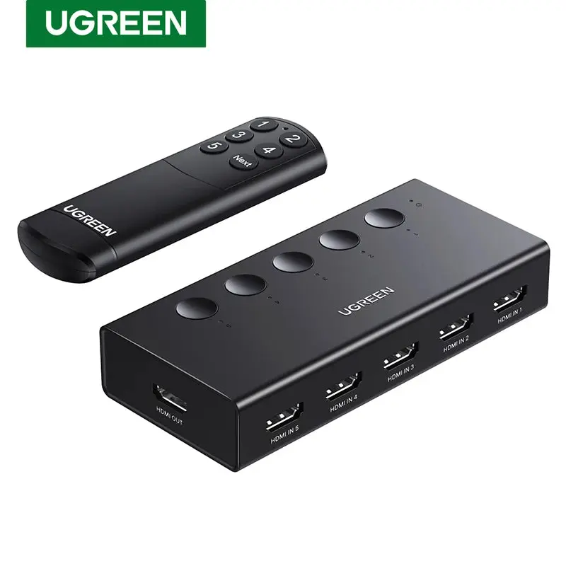 UGREEN HDMI Switch 5 in 1 Out 4K@60Hz, HDMI Splitter with Remote 5 Port HDMI Switcher Selector Support 3D CEC HDR HDCP2.2 PS5/4 0